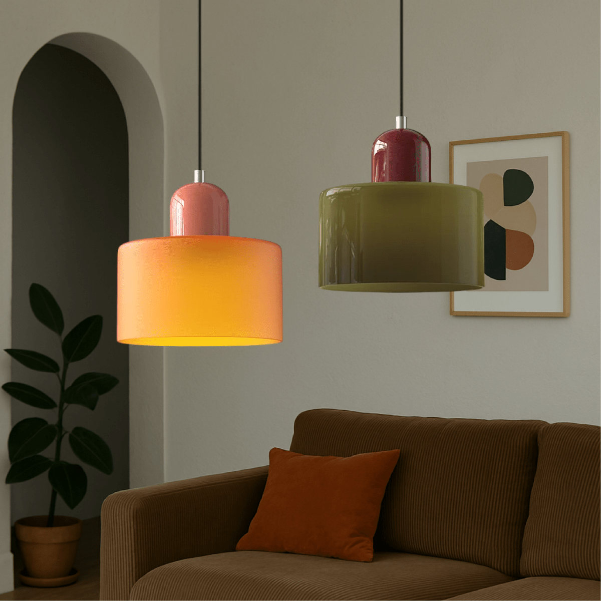12-Inch Cylinder-Shaped Glass Shade With Pendant Lamp Fixture