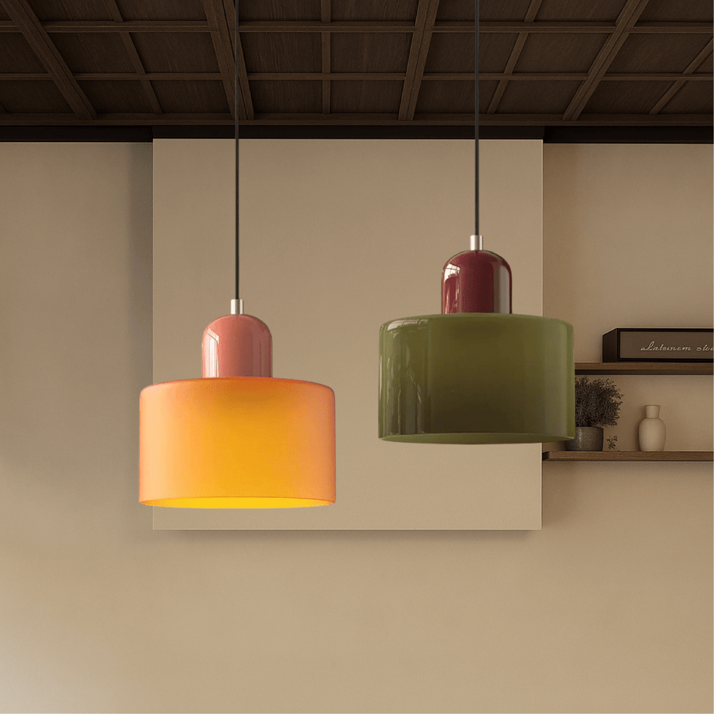 12-Inch Cylinder-Shaped Glass Shade With Pendant Lamp Fixture