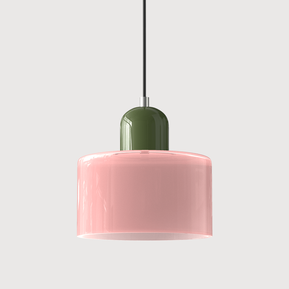 12-Inch Cylinder-Shaped Glass Shade With Pendant Lamp Fixture