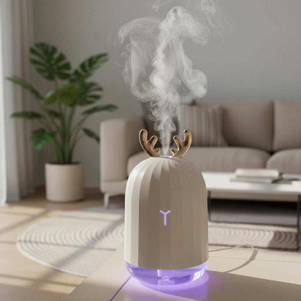 LumaFauna Mini zvlhčovač vzduchu jelen Ultra tichý s automatickým vypnutím a barevnými LED pro děti
