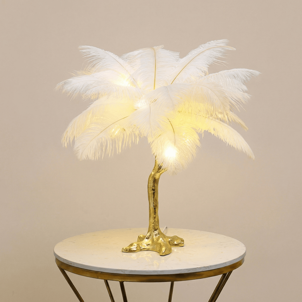Feather Shade Table Lamp, 18-Inch Tall, Nordic Style Lamp