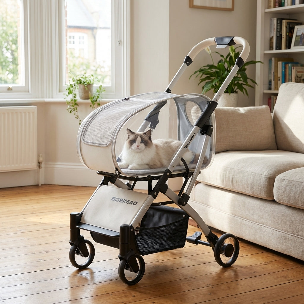 Foldable Pet Stroller With Detachable Clear Carrier