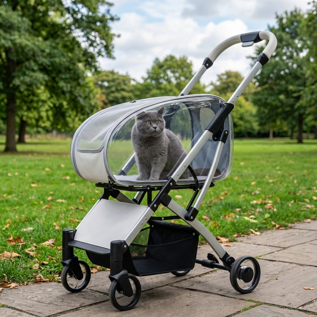 Foldable Pet Stroller With Detachable Clear Carrier