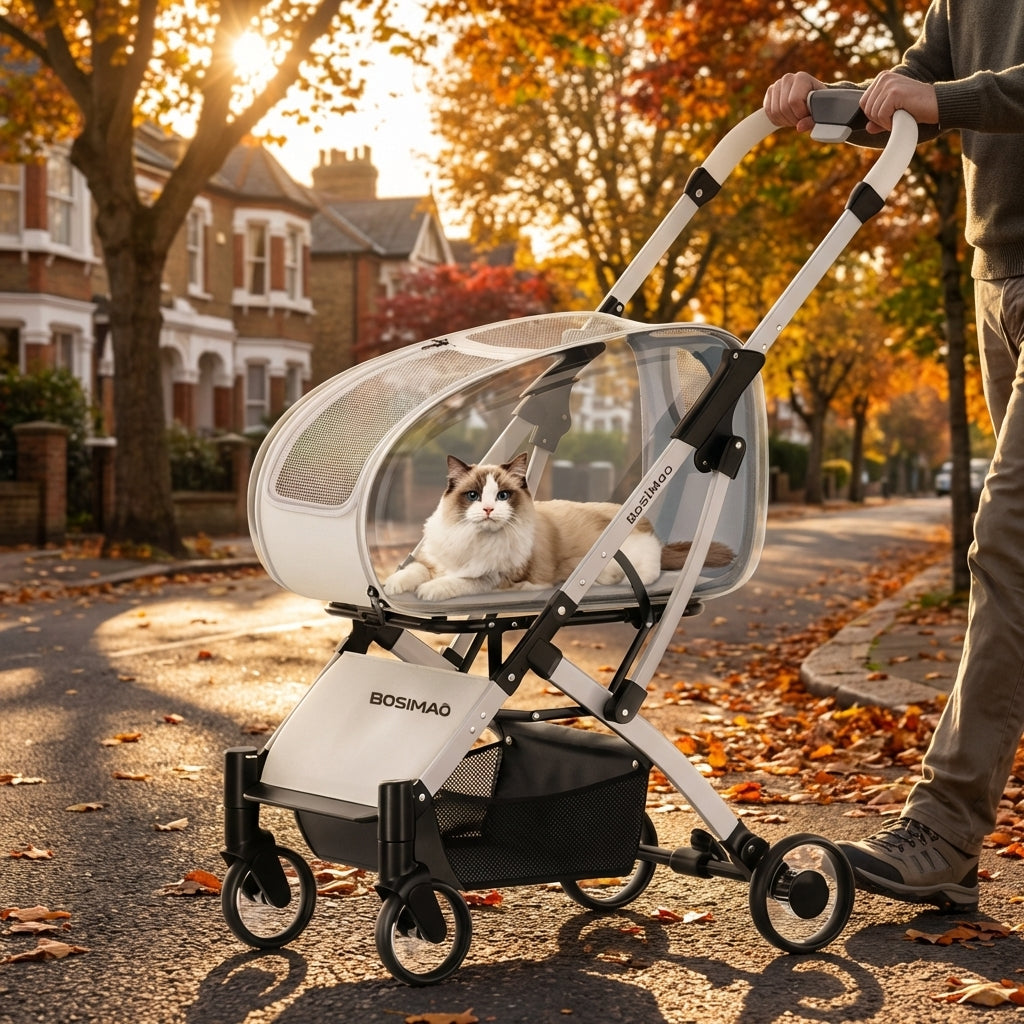 Foldable Pet Stroller With Detachable Clear Carrier