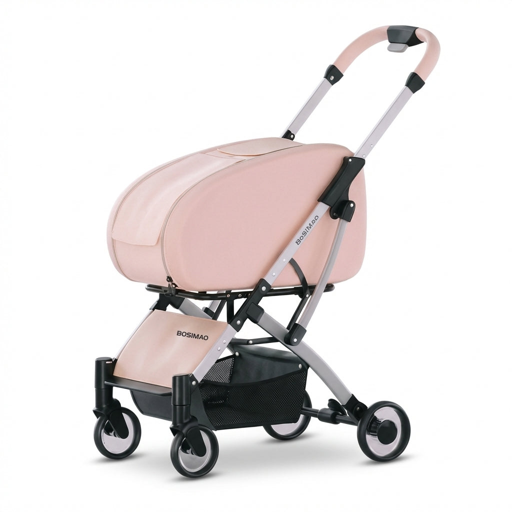 Foldable Pet Stroller With Detachable Clear Carrier