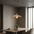 Dusky Pink Pendant Light With Scalloped Shade And Gold Accent