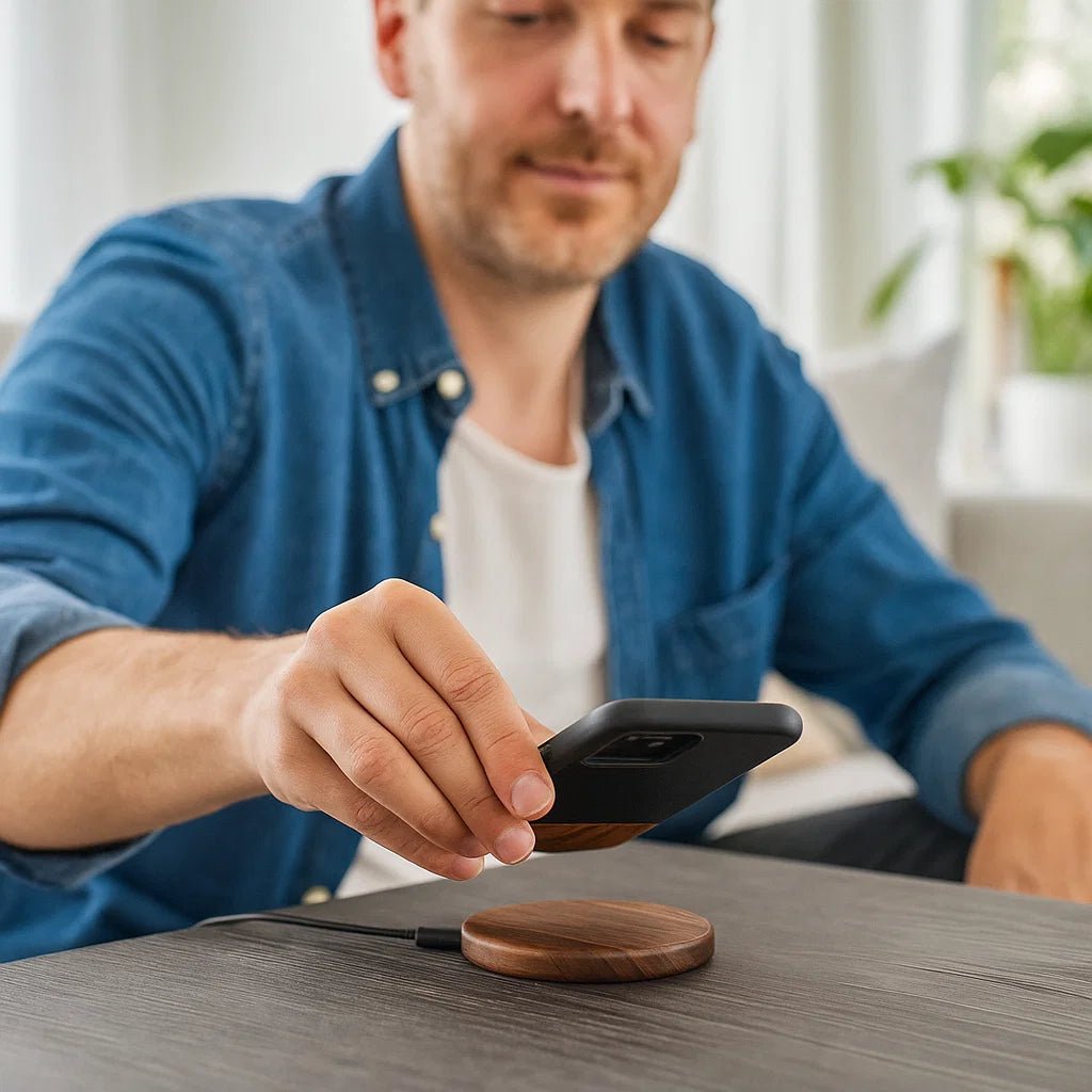 VerdantCharge Qi Fast Charger In Bamboo With Overheat Protection For Minimalists