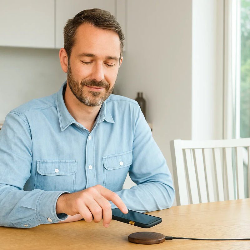 VerdantCharge Qi Fast Charger In Bamboo With Overheat Protection For Minimalists