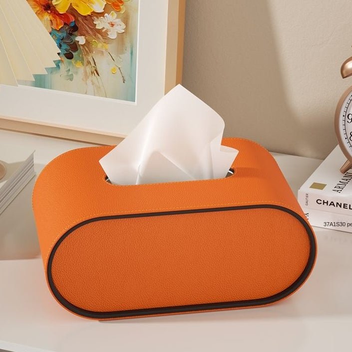Aster Leather Tissue Box Oval for Modern Interiors Elegant and Functional