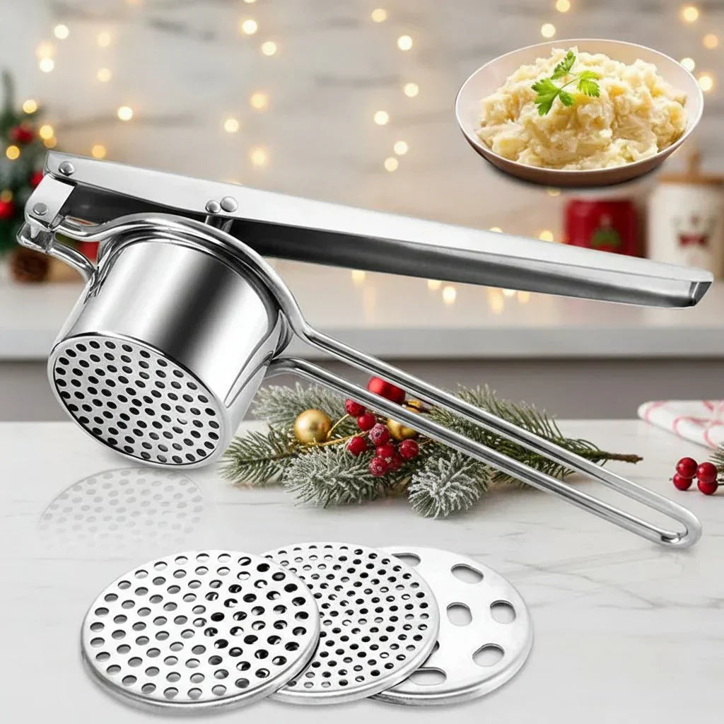 NovaSteel rustfri potetpresse med tre skiver for perfekte puréer til hjemme kokker