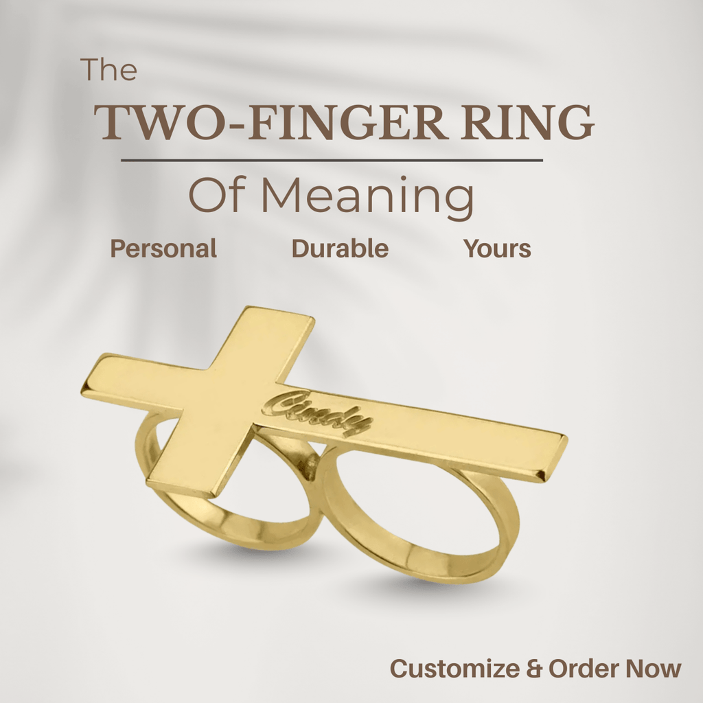 NovaForge Stainless Steel Two-Finger Ring With Engraving Bold Unisex Jewelry
