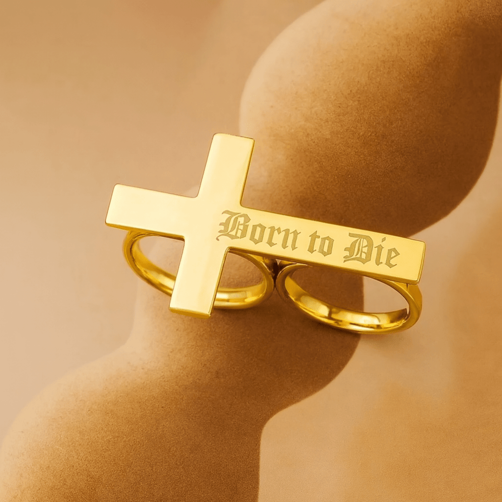 NovaForge Stainless Steel Two-Finger Ring With Engraving Bold Unisex Jewelry