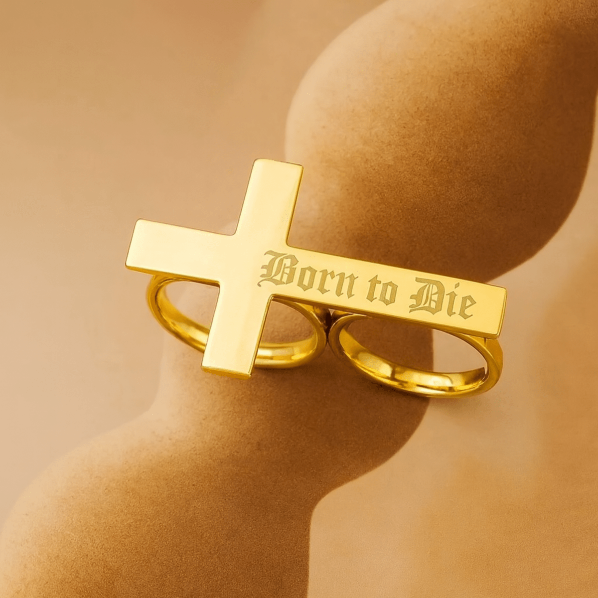 NovaForge Stainless Steel Two-Finger Ring With Engraving Bold Unisex Jewelry