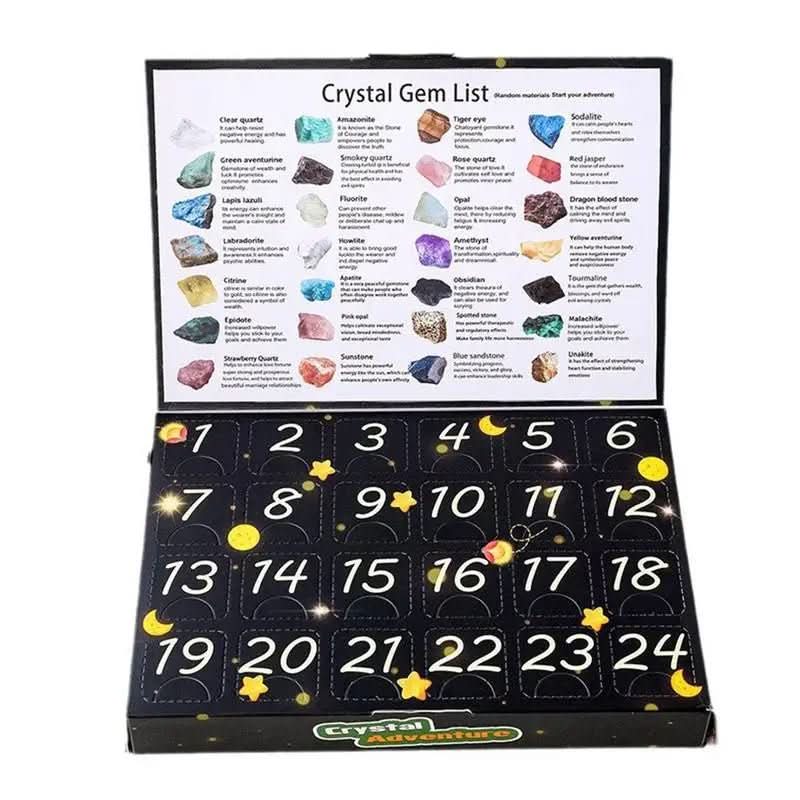 AuroraQuest Premium Advent Calendar 2025 With 24 Natural Crystals For Crystal Lovers