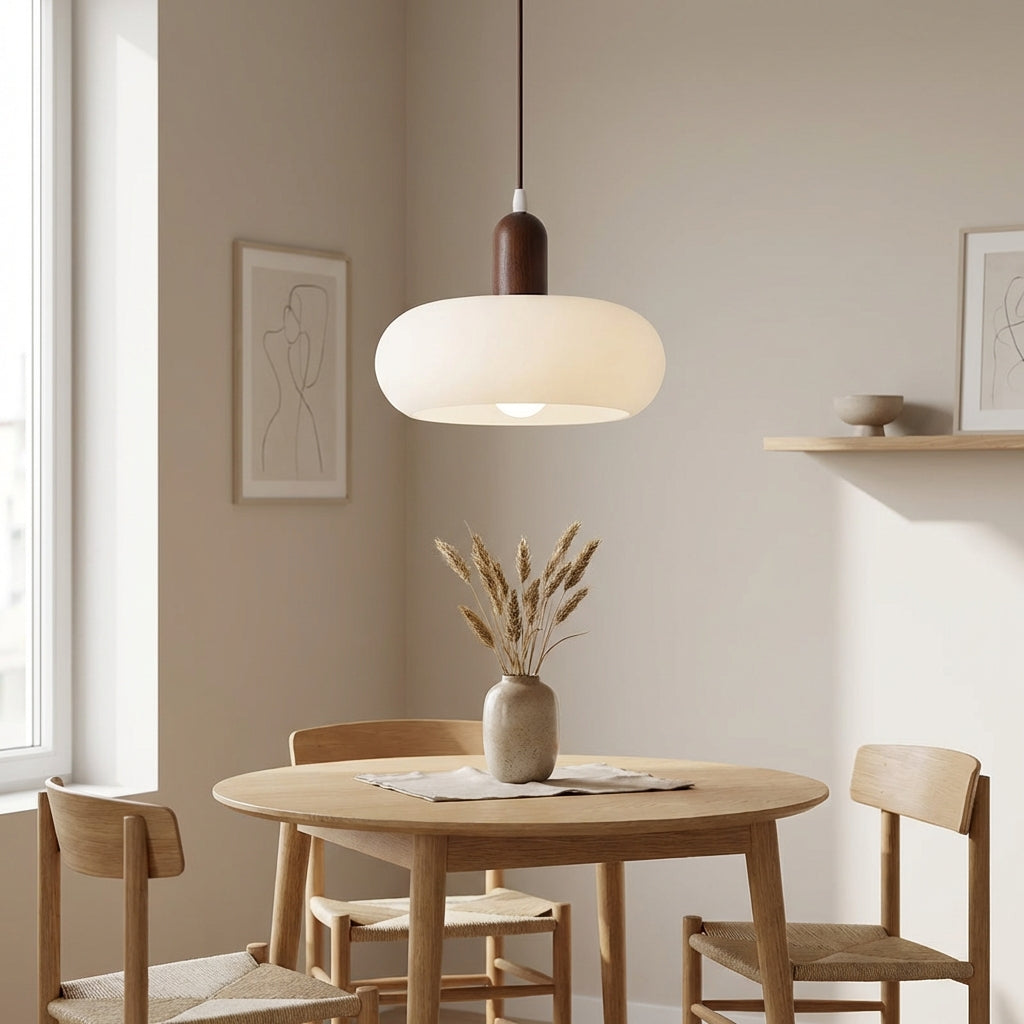 Lampă suspendată Novaire scandinavă din lemn și sticlă
