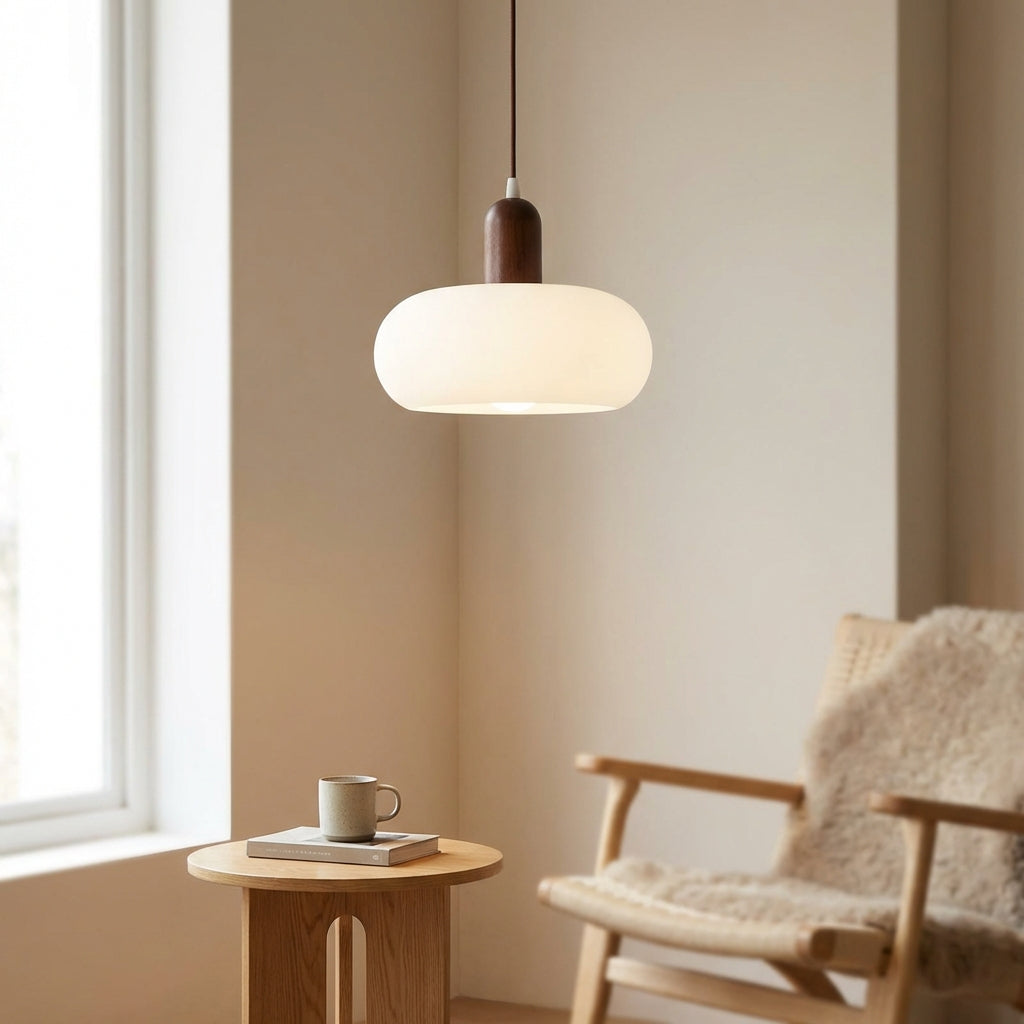 Lampă suspendată Novaire scandinavă din lemn și sticlă