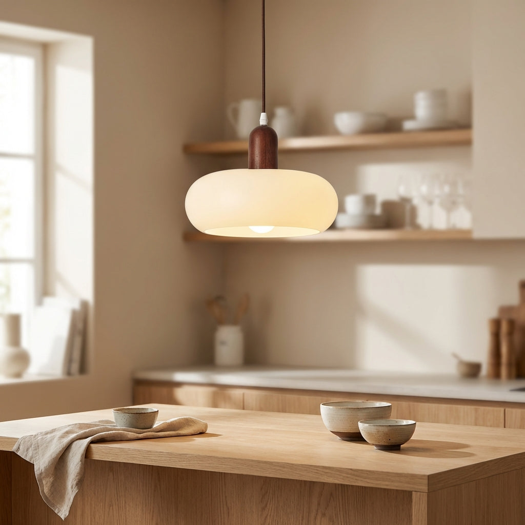 Lampă suspendată Novaire scandinavă din lemn și sticlă