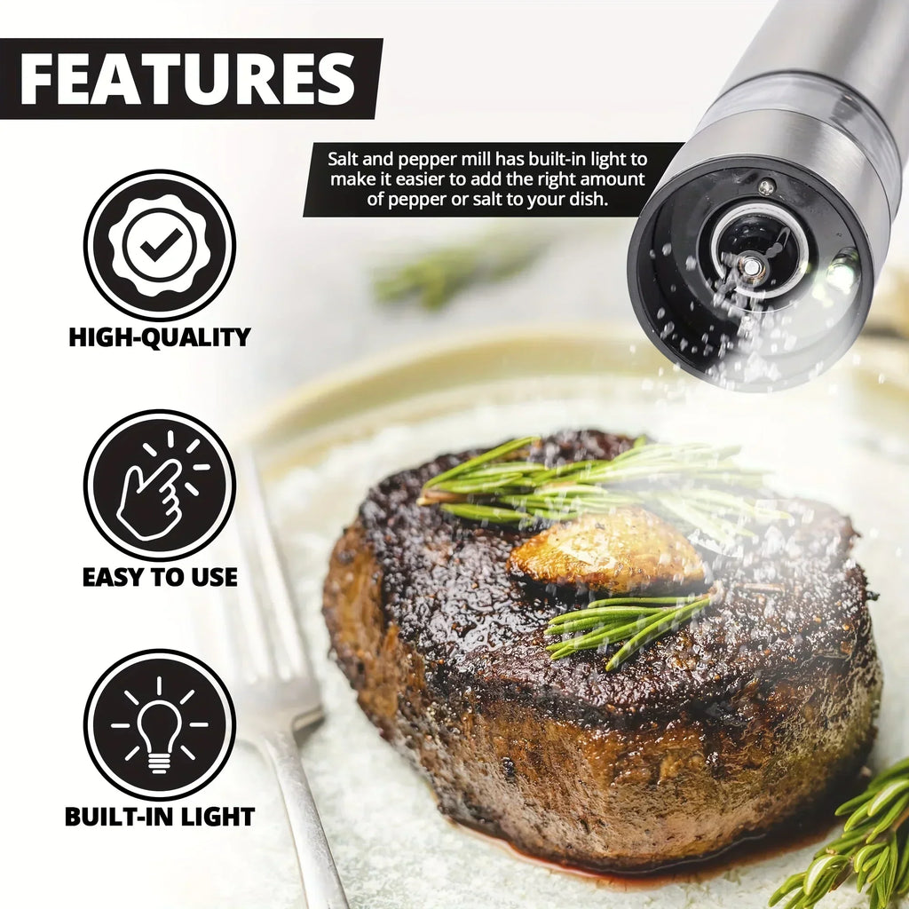 NovaSpice Electric Salt and Pepper Grinder Set With One-Hand Operation and LED Light