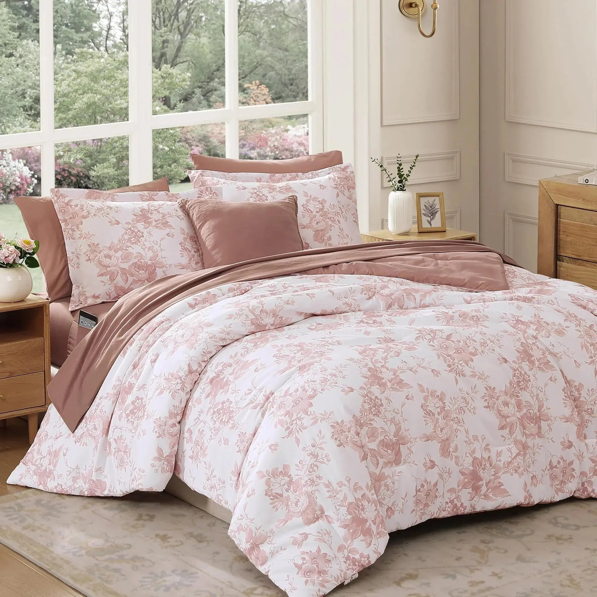 Floral Microfiber Bedding Cover Set With Hidden Zipper For Cozy Bedroom Decor