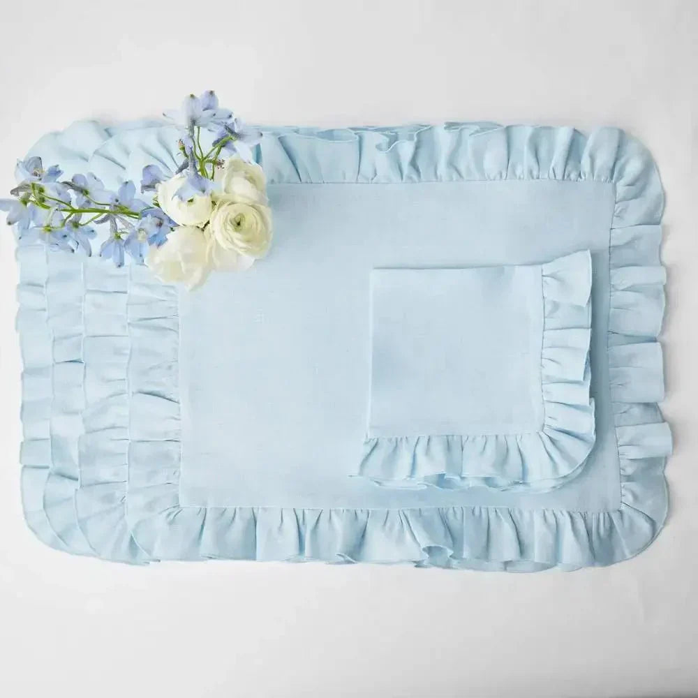 Șervet de in țesut cu margine delicat volanată Eleganță lucrată manual pentru servire