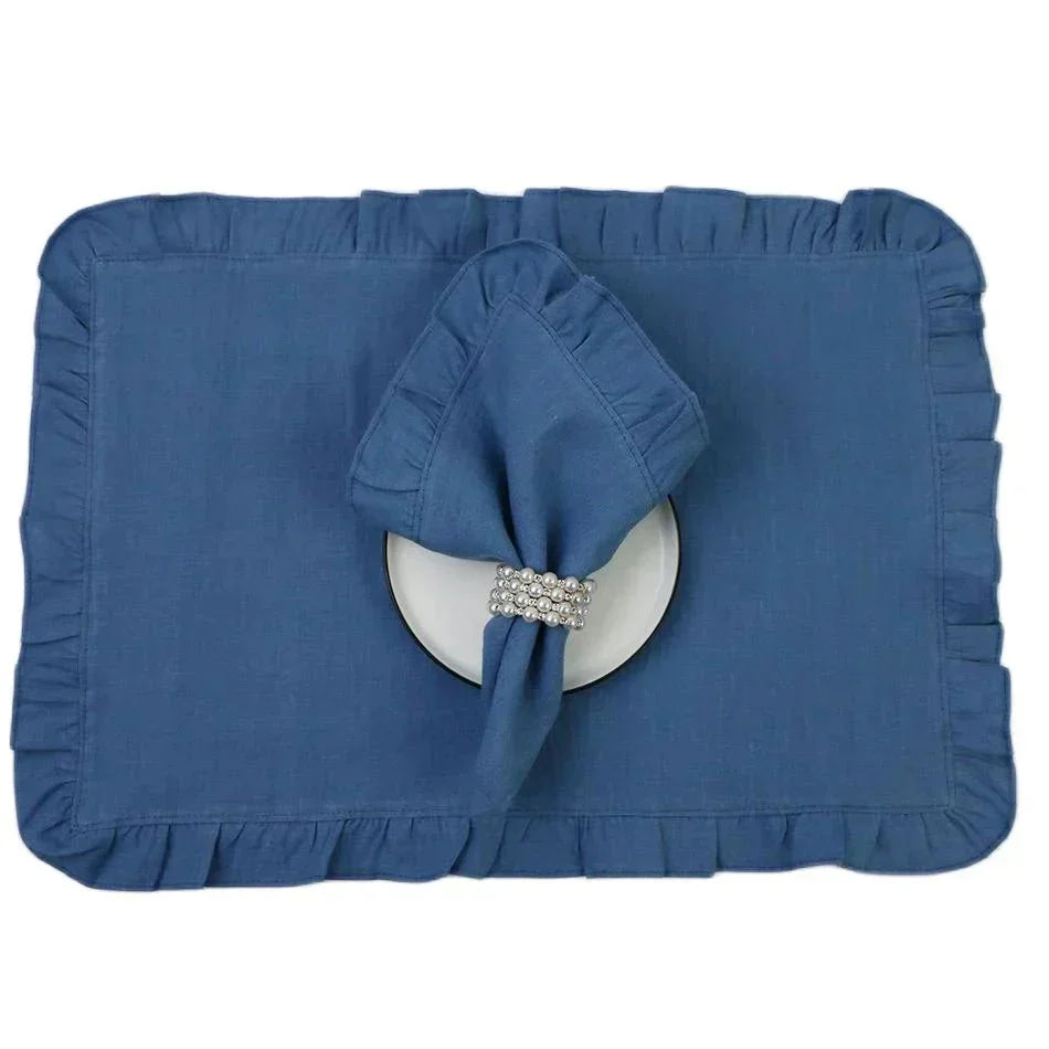 Șervet de in țesut cu margine delicat volanată Eleganță lucrată manual pentru servire