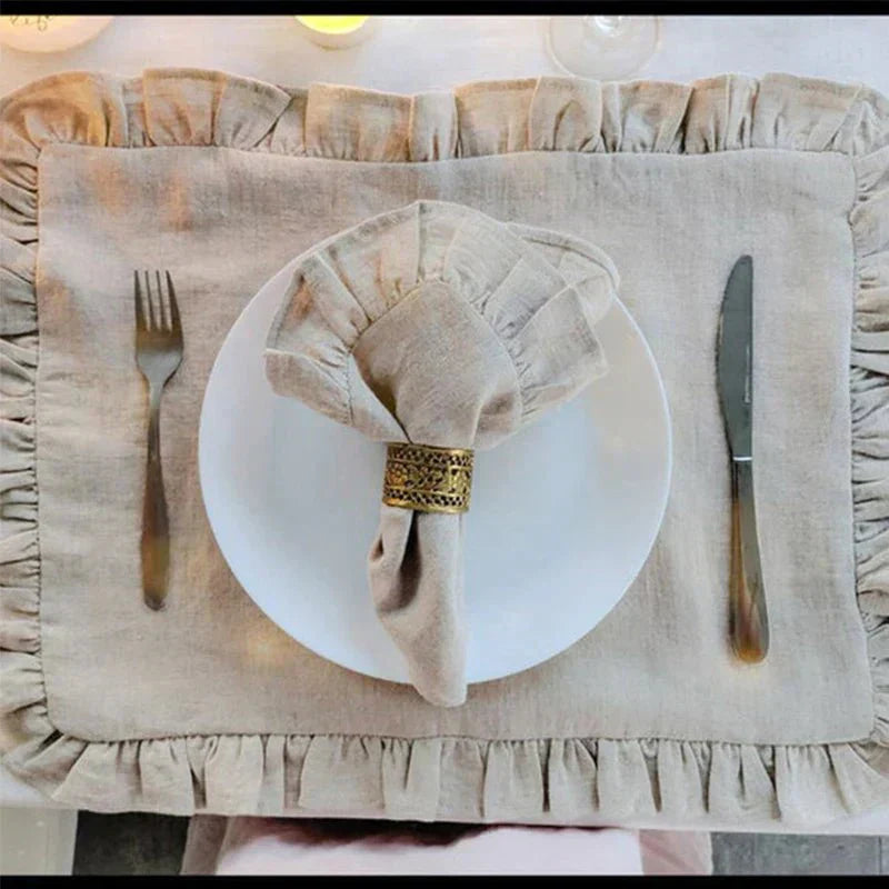 Șervet de in țesut cu margine delicat volanată Eleganță lucrată manual pentru servire