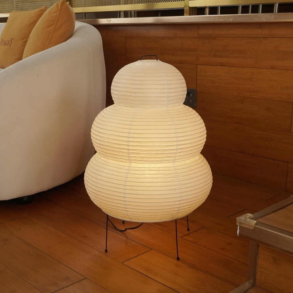 Floor Lamp With Rice Paper Shade In Layered Design