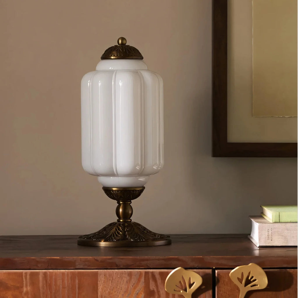 Krémová skleněná lampa s texturovaným povrchem a francouzským retro stylem