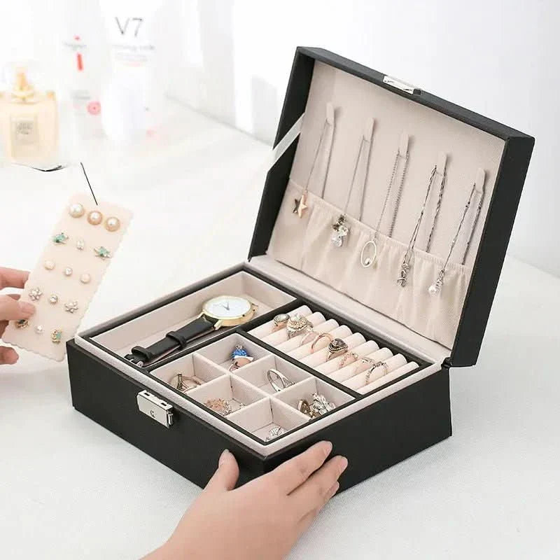 RegalCraft dřevěná šperkovnice s PU kůží pro ženy, dvoupatrová, elegantní organizér