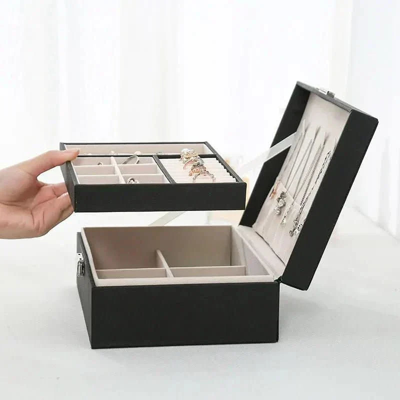 RegalCraft dřevěná šperkovnice s PU kůží pro ženy, dvoupatrová, elegantní organizér