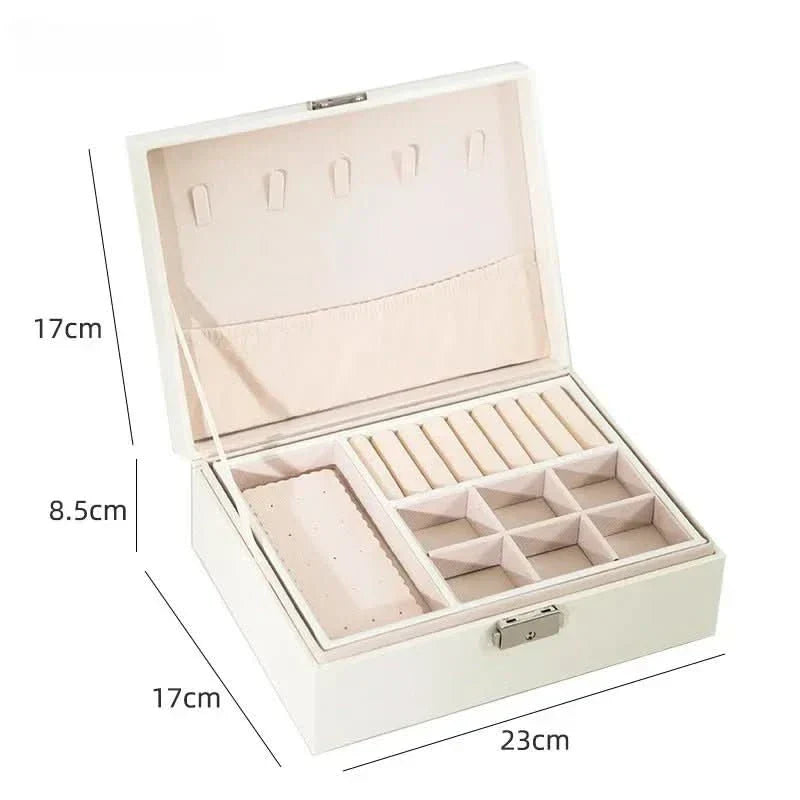 RegalCraft dřevěná šperkovnice s PU kůží pro ženy, dvoupatrová, elegantní organizér
