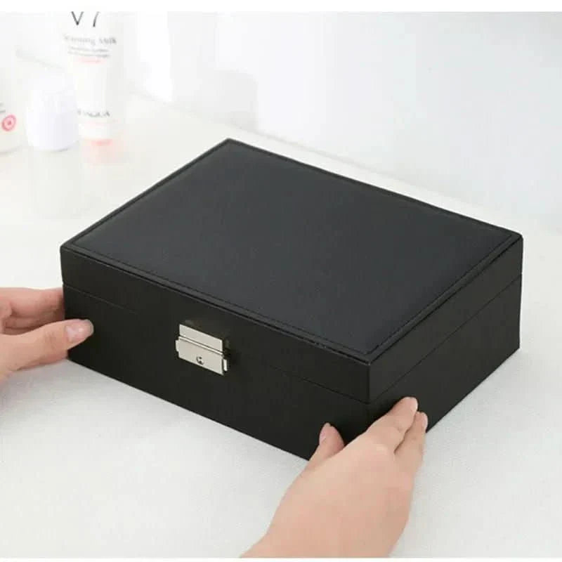 RegalCraft dřevěná šperkovnice s PU kůží pro ženy, dvoupatrová, elegantní organizér
