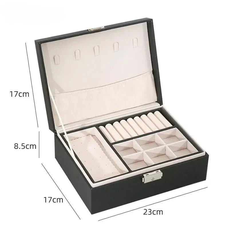 RegalCraft dřevěná šperkovnice s PU kůží pro ženy, dvoupatrová, elegantní organizér