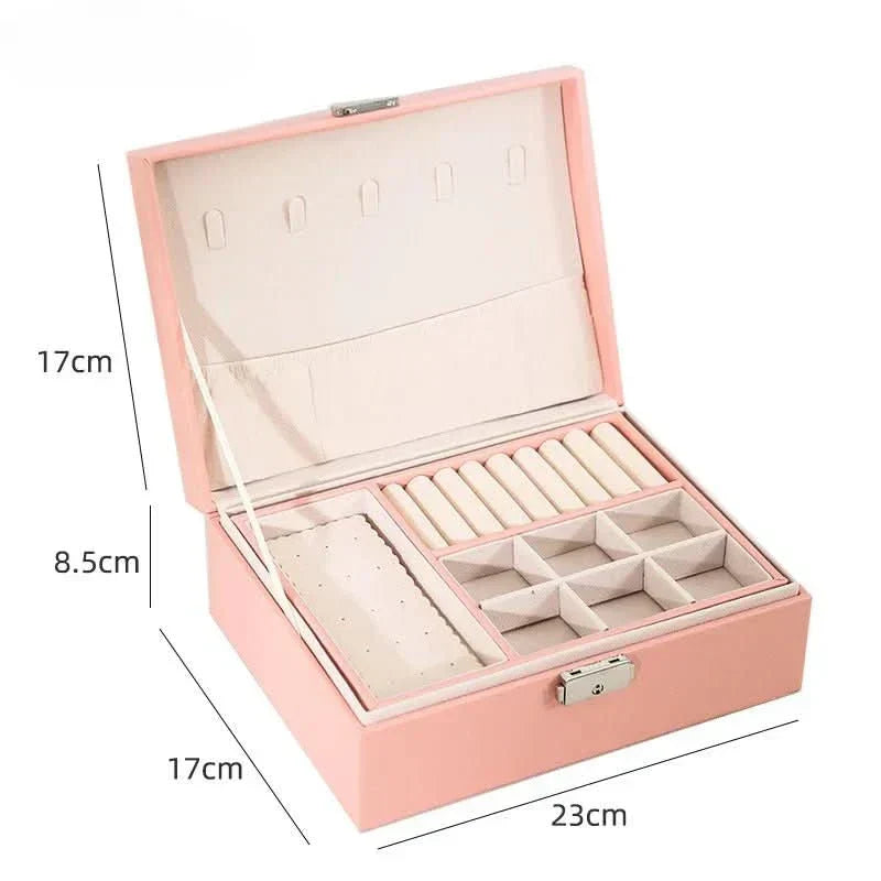 RegalCraft dřevěná šperkovnice s PU kůží pro ženy, dvoupatrová, elegantní organizér