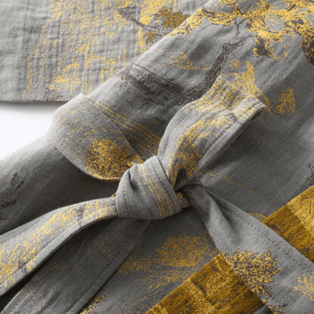 Unisex bomullsgaze kimono badekåpe retro pustende komfort for hjemme-spa