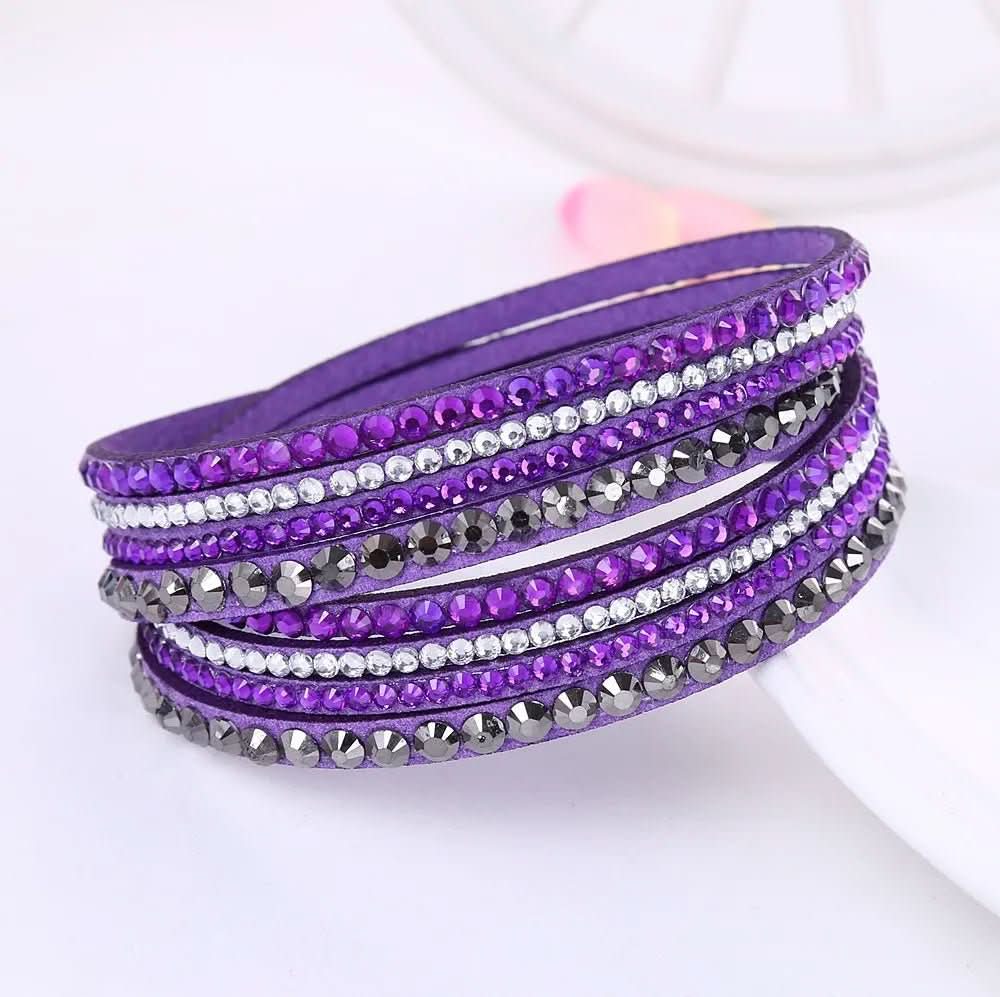 Bracciale Avvolgente Glamour con Cristalli per Donna in Finta Pelle e Multirighe di Strass
