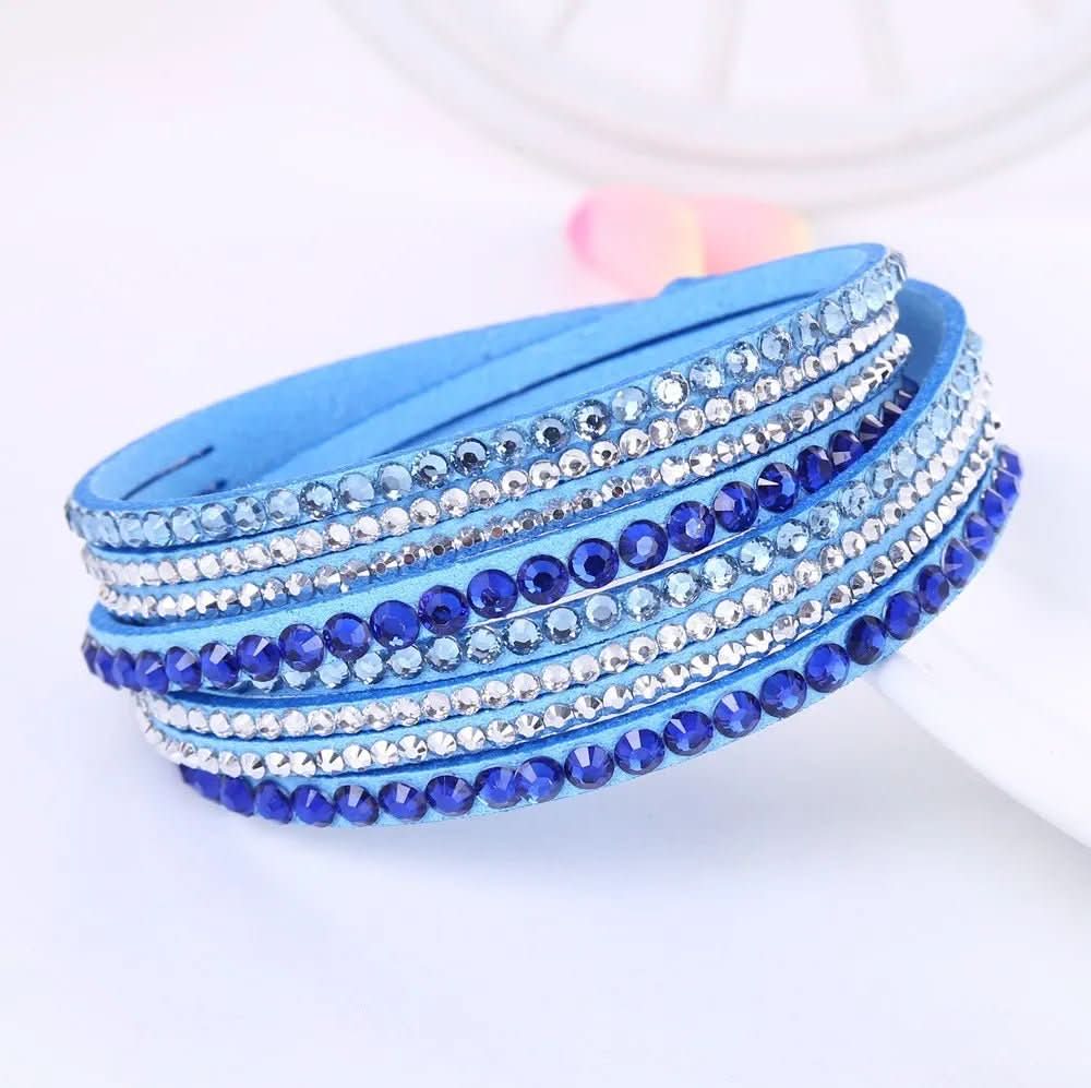 Bracciale Avvolgente Glamour con Cristalli per Donna in Finta Pelle e Multirighe di Strass