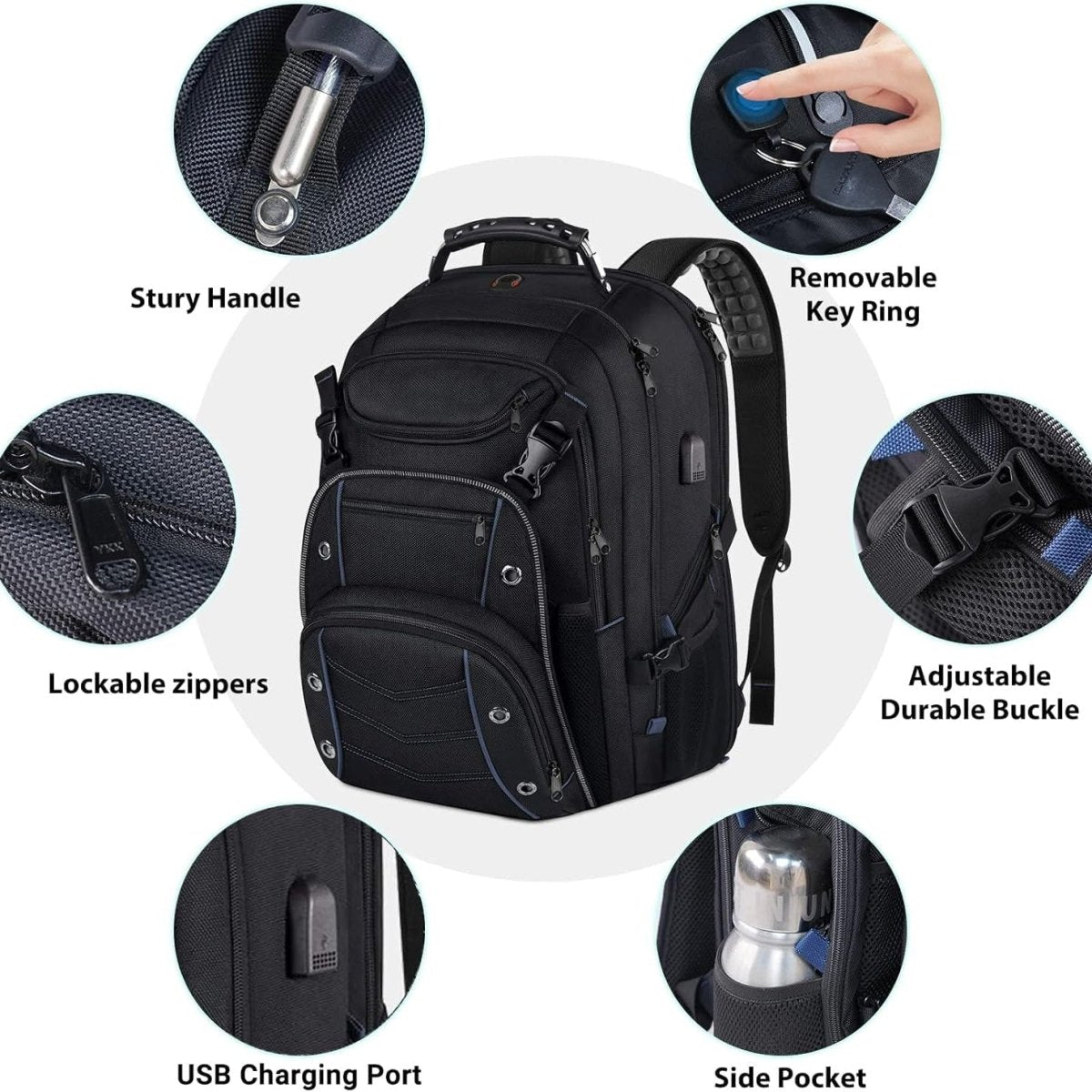 תיק גב TRAVELMAX בנפח 55 ליטר לטיולים עם חיבור USB והגנה מפני RFID