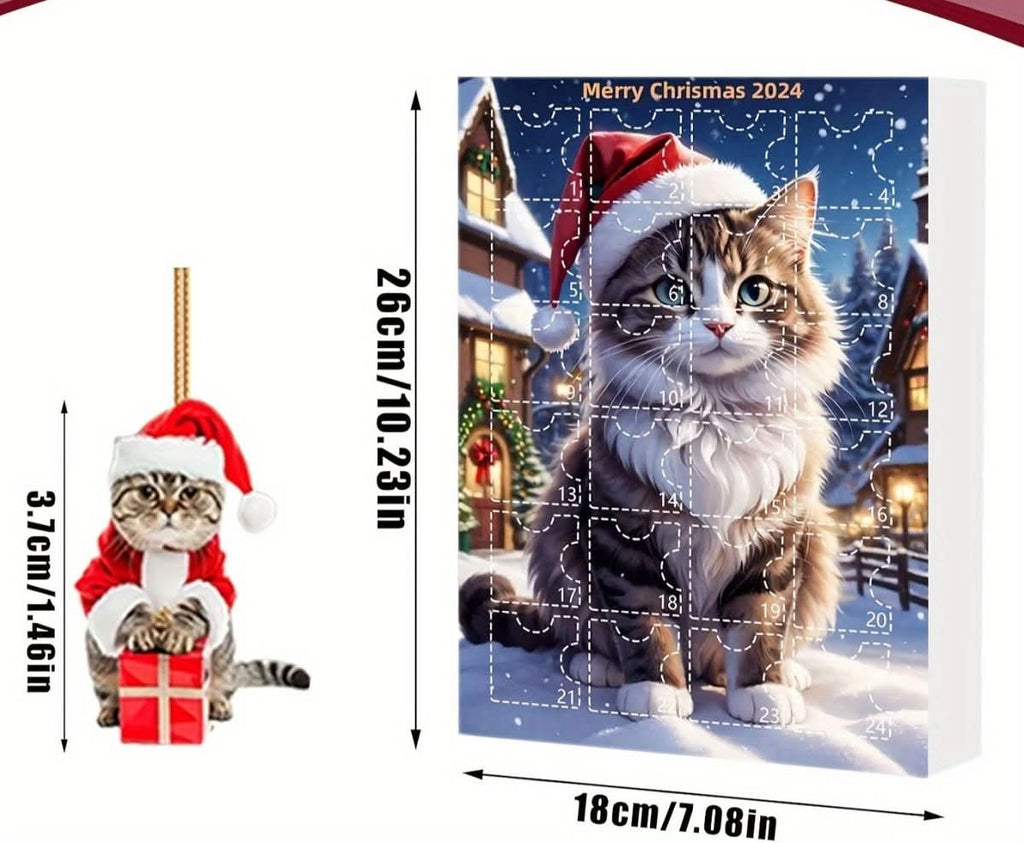 WhiskerJoy Kočičí adventní kalendář 24 dní s vintage akrylovými přívěsky pro milovníky koček