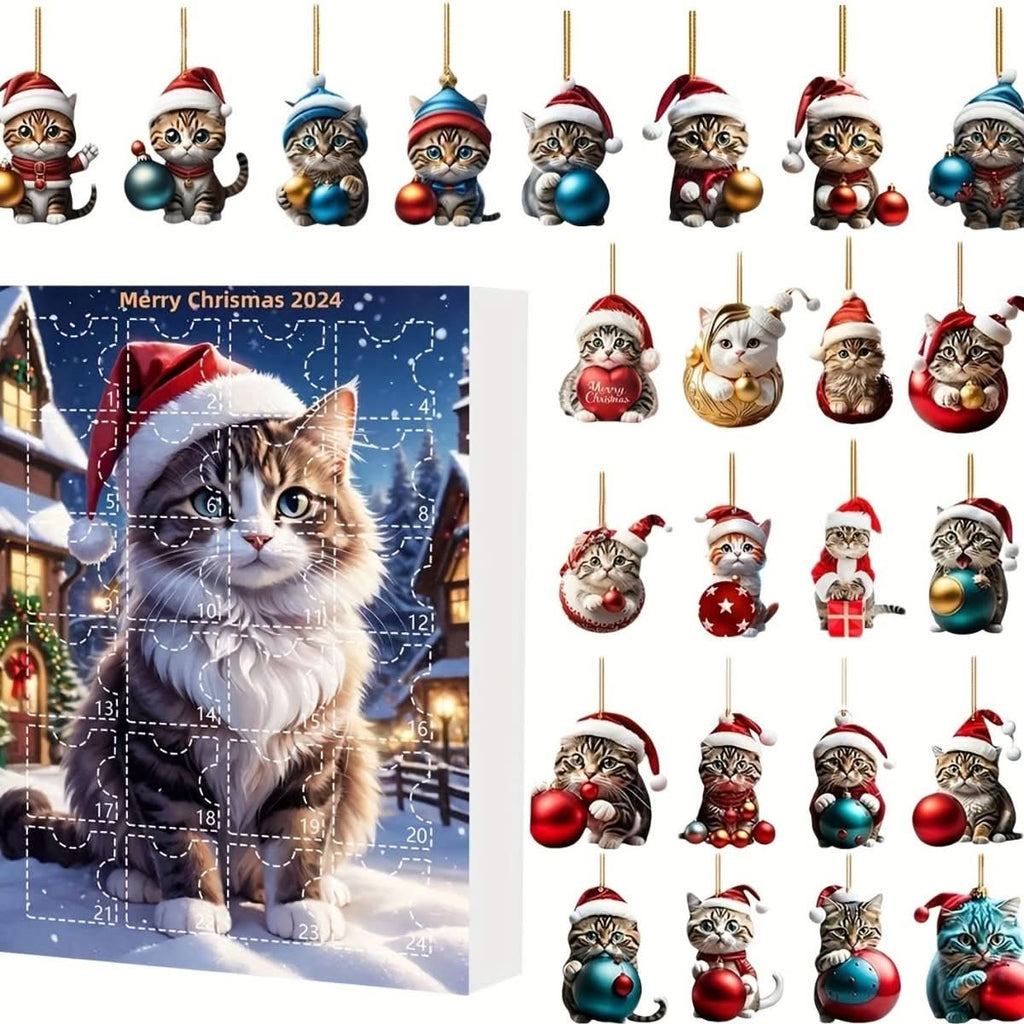 WhiskerJoy Kočičí adventní kalendář 24 dní s vintage akrylovými přívěsky pro milovníky koček