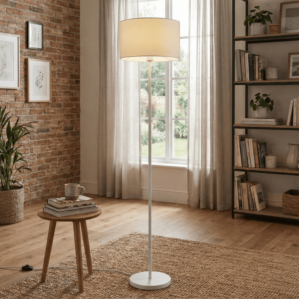 60-Zoll-Stehlampe mit Stoffdiffusor und Netzschirm
