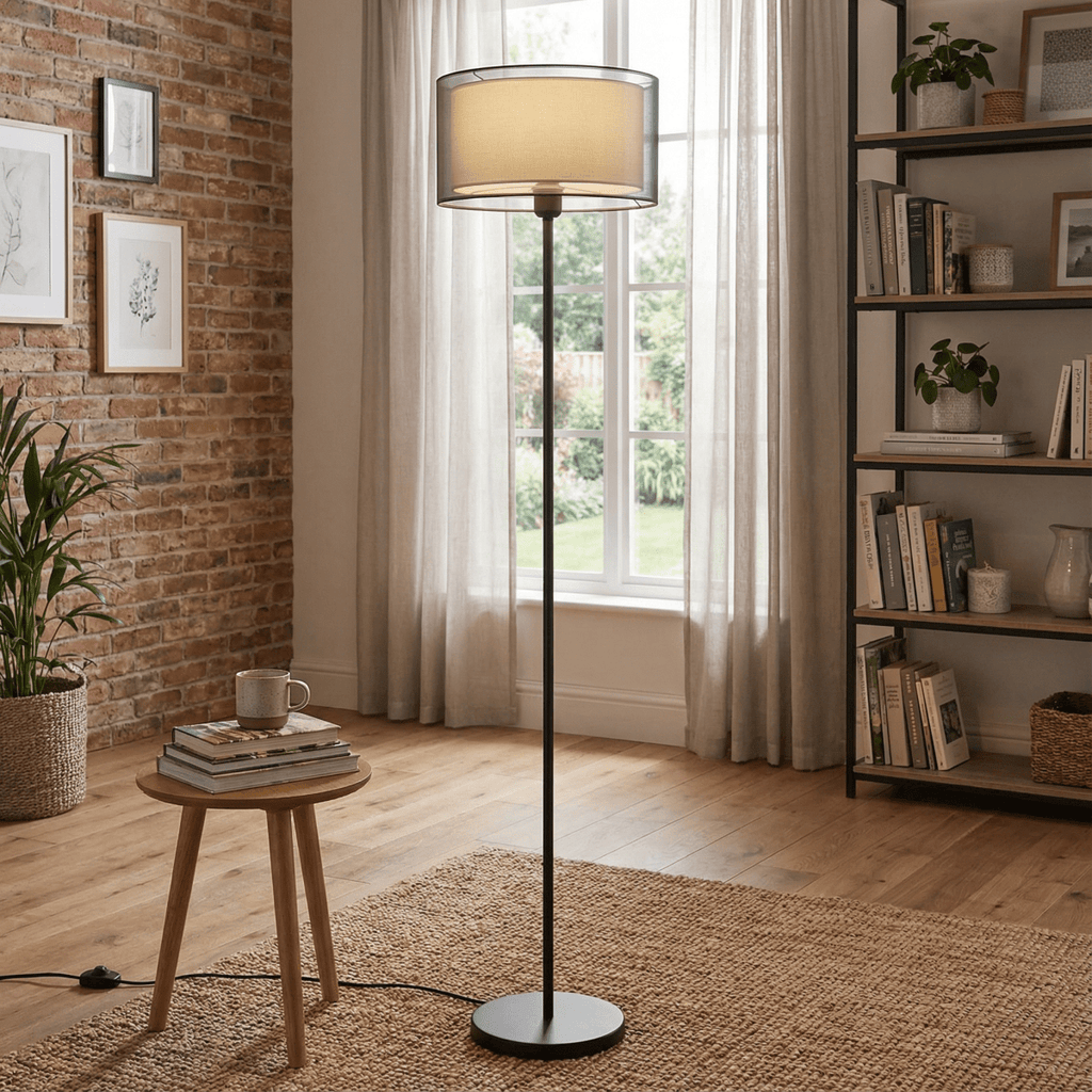 60-Zoll-Stehlampe mit Stoffdiffusor und Netzschirm