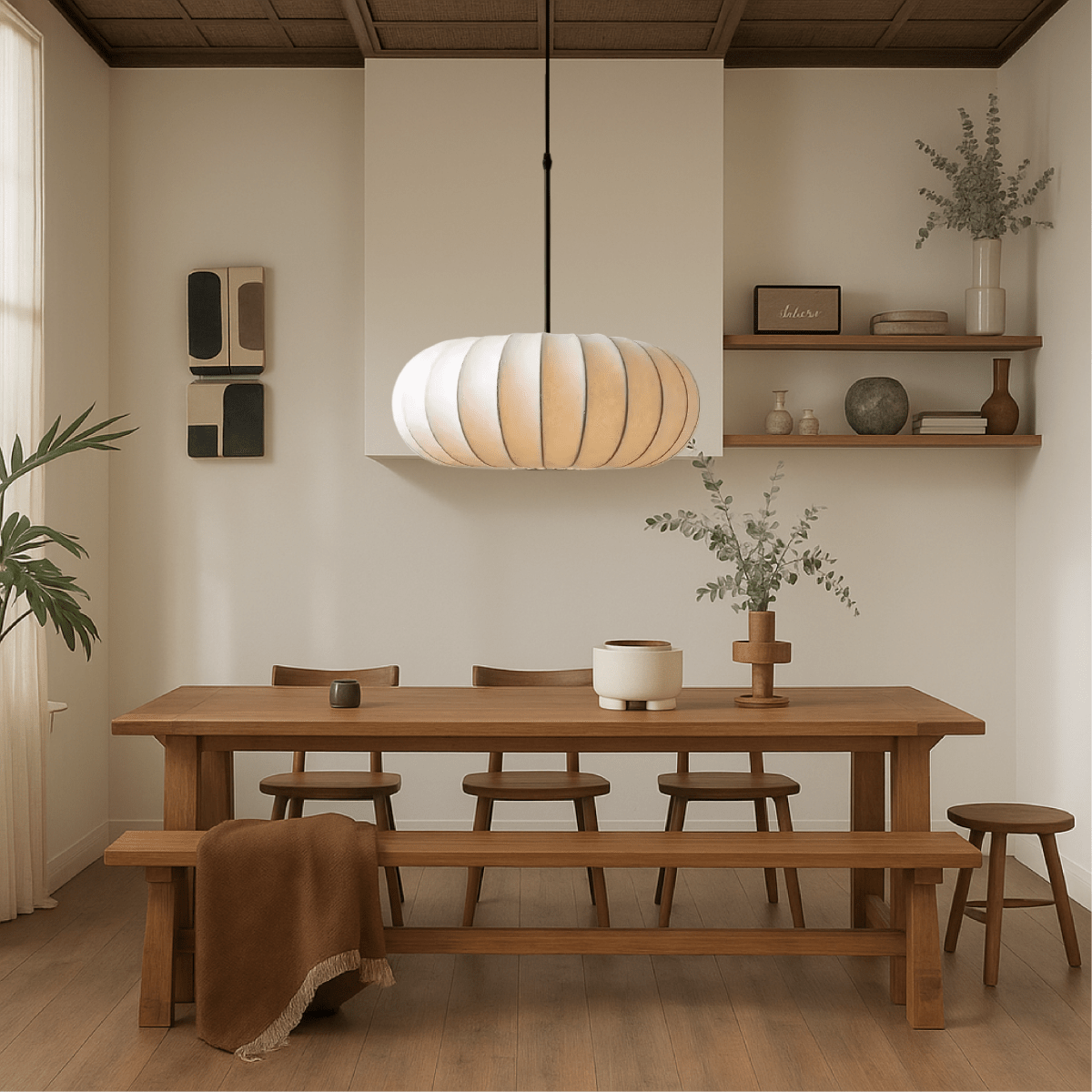 Round Pendant Light With Fabric Shade 12 Inch Diameter Ceiling Mount