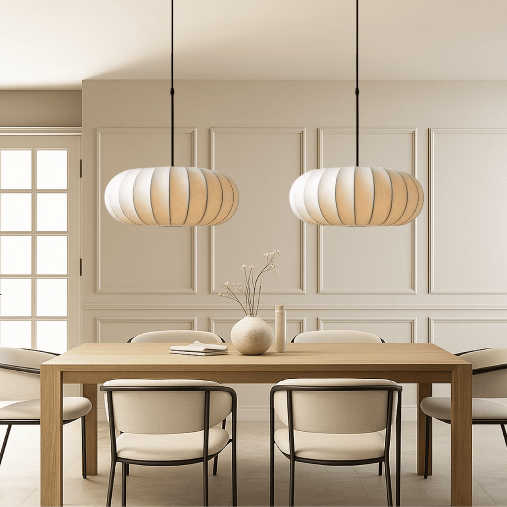 Round Pendant Light With Fabric Shade 12 Inch Diameter Ceiling Mount