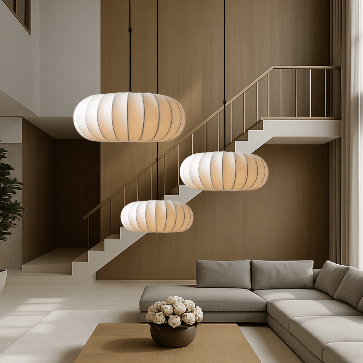 Round Pendant Light With Fabric Shade 12 Inch Diameter Ceiling Mount