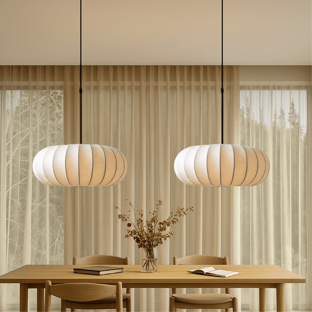 Round Pendant Light With Fabric Shade 12 Inch Diameter Ceiling Mount