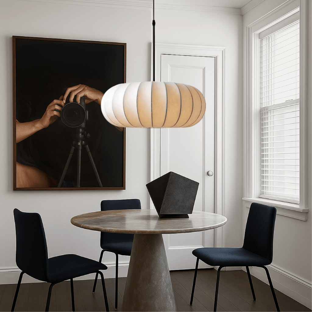 Round Pendant Light With Fabric Shade 12 Inch Diameter Ceiling Mount