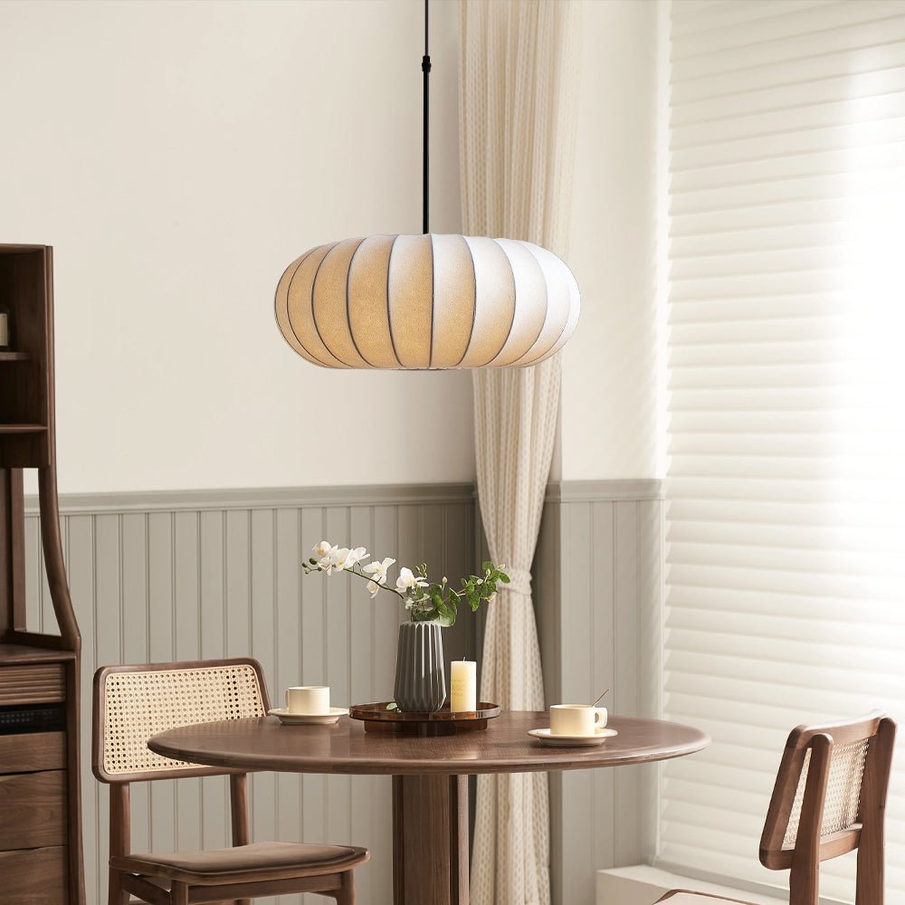 Round Pendant Light With Fabric Shade 12 Inch Diameter Ceiling Mount