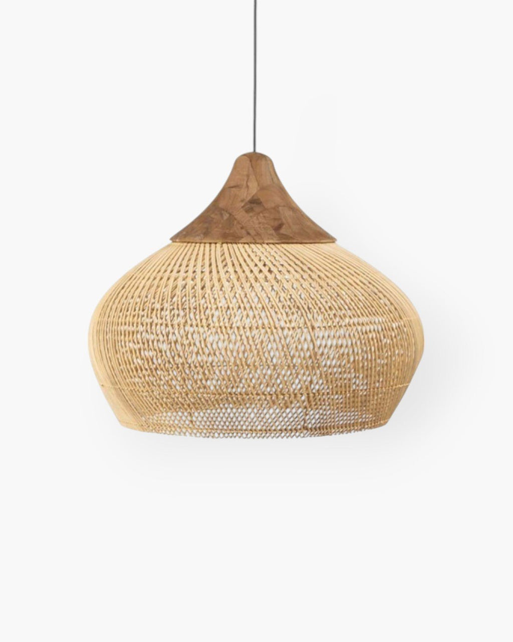Levana Fabric Rattan Large Pendant Light With Wood Trim