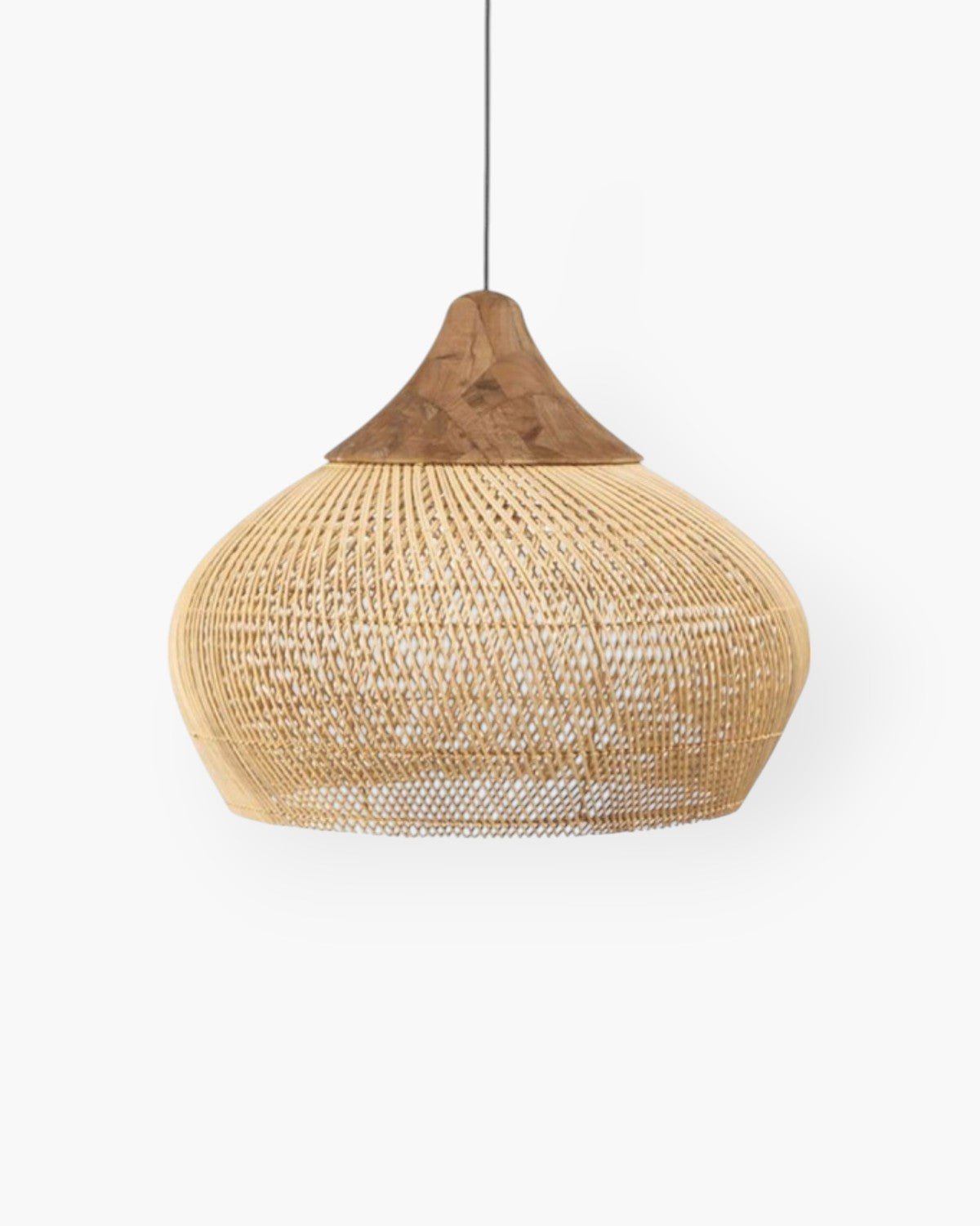 Levana Fabric Rattan Large Pendant Light With Wood Trim